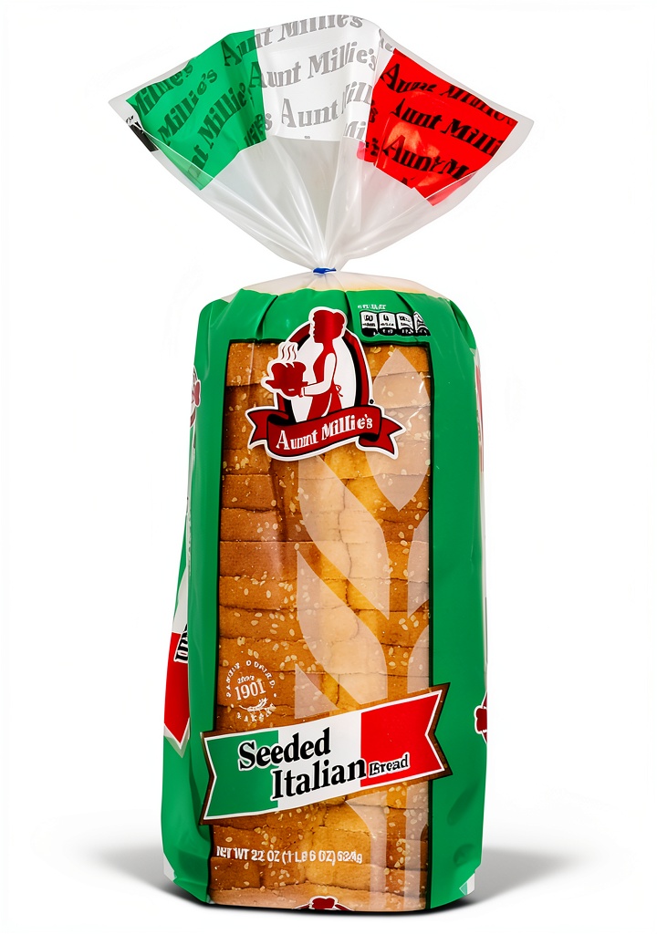 Aunt Millies sesame bread loaf with sesame seeds on a cutting board