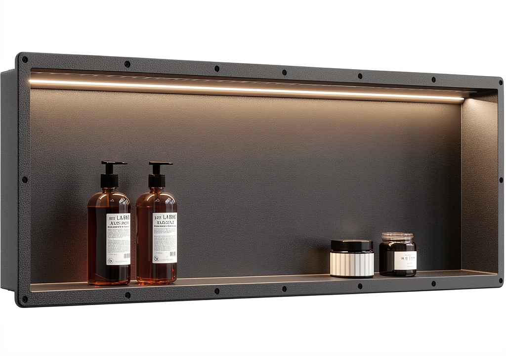 Installing Uni-Green LED Shower Shelf Black Modern on a bathroom wall