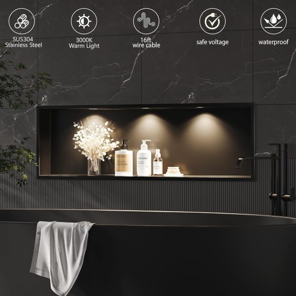 Neodrain Black Stainless Wall Niche with LED Light-4