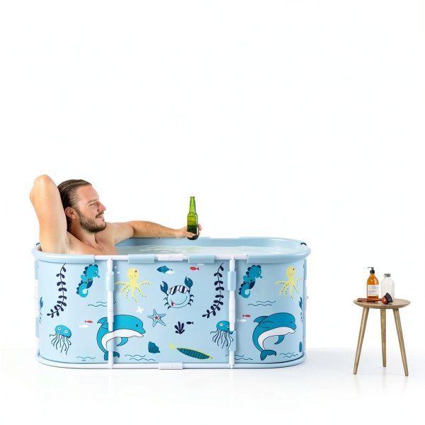Portable Bathtub yoakaiax 45" Foldable Tub Blue Glossy Freestanding-8