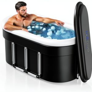 Ice Bath Tub Wxtkkom 132 Gallon XXL Oval Inflatable Plunge Tub Black-0