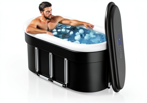 Ice Bath Tub Wxtkkom 132 Gallon XXL Oval Inflatable Plunge Tub Black-0