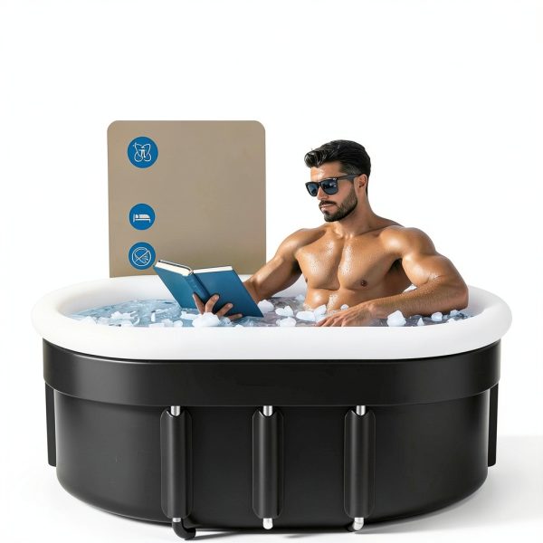 Ice Bath Tub Wxtkkom 132 Gallon XXL Oval Inflatable Plunge Tub Black-1