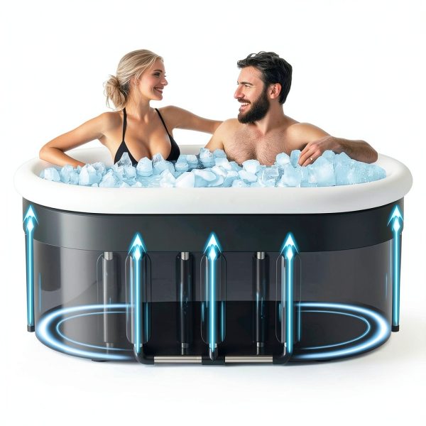 Ice Bath Tub Wxtkkom 132 Gallon XXL Oval Inflatable Plunge Tub Black-2
