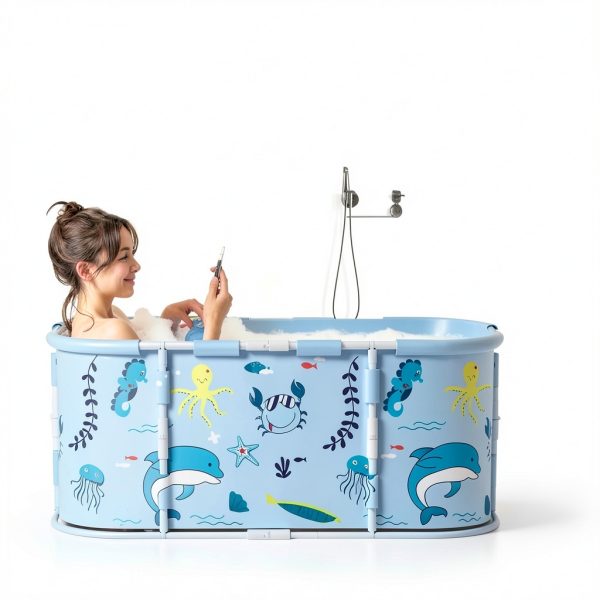 Portable Bathtub yoakaiax 45" Foldable Tub Blue Glossy Freestanding-7