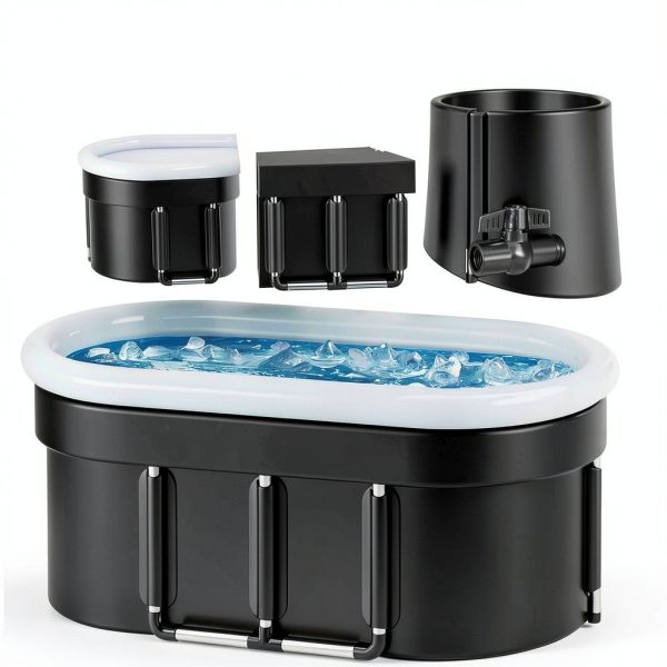 Ice Bath Tub Wxtkkom 132 Gallon XXL Oval Inflatable Plunge Tub Black-3