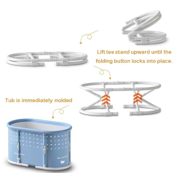 Portable Bath Tub Genrenyen Foldable Gray 37.4x21.6x21.6-4