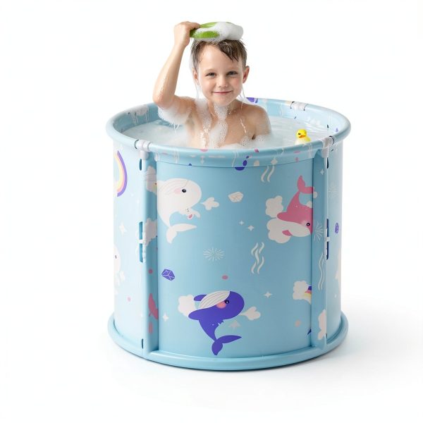 Portable Bathtub Onebook Foldable Spa Tub Ocean Blue 21.65x23.62in-1