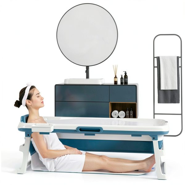 BELOAFIE Foldable Freestanding Bathtub 53 Inch Blue Portable Soak Tub-2