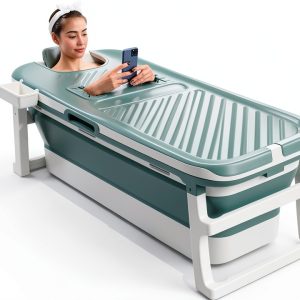 BELOAFIE Foldable Freestanding Bathtub 53 Inch Blue Portable Soak Tub-0