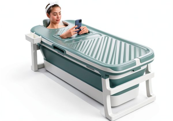 BELOAFIE Foldable Freestanding Bathtub 53 Inch Blue Portable Soak Tub-0