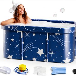 Portable Bathtub, Foldable Bathtub for Adults, Separate Family Bathroom SPA Therapy Tub for Shower Stall, Soaking Hot SPA and Ice Bath Tub, 45.3''x23.6''x19.7''-0