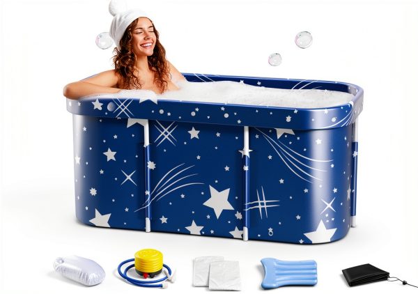 Portable Bathtub, Foldable Bathtub for Adults, Separate Family Bathroom SPA Therapy Tub for Shower Stall, Soaking Hot SPA and Ice Bath Tub, 45.3''x23.6''x19.7''-0